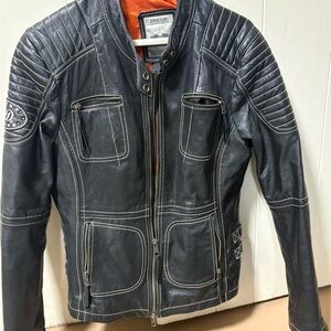Harley-Davidson Black Leather Jacket with Stitch Detail